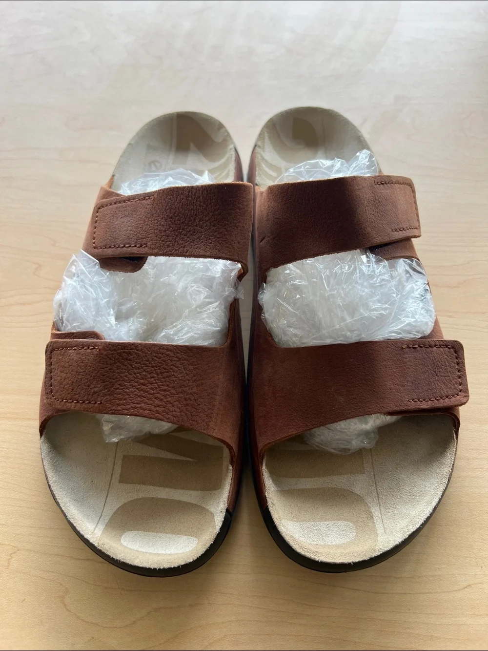 Ecco Men's Tan Double-Strap Leather Slide Sandals